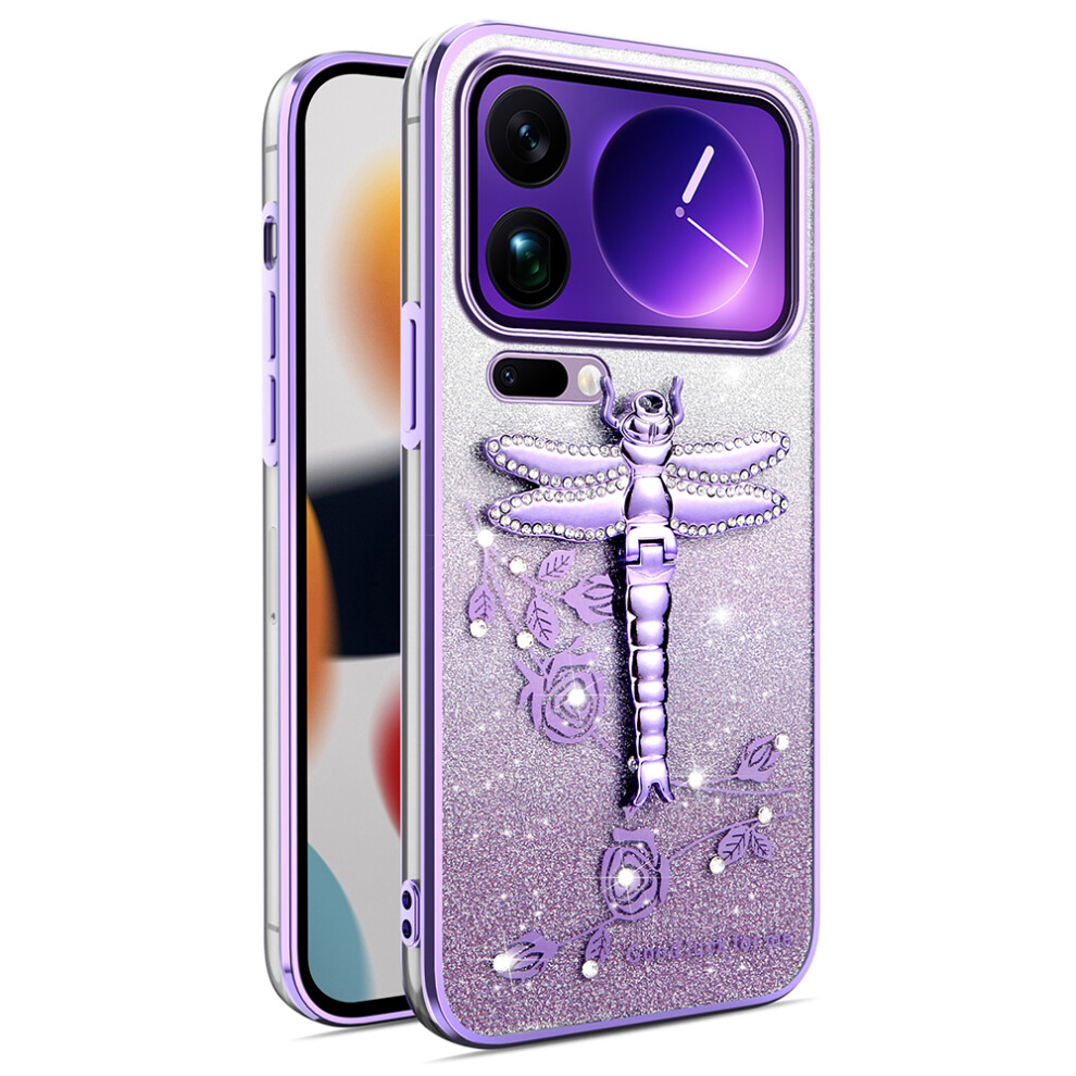 (Purple) Kadem For Xiaomi 17 Pro Case Dragonfly Kickstand Tpu Flowers Glitter Phone Cover Purple 6914296325607