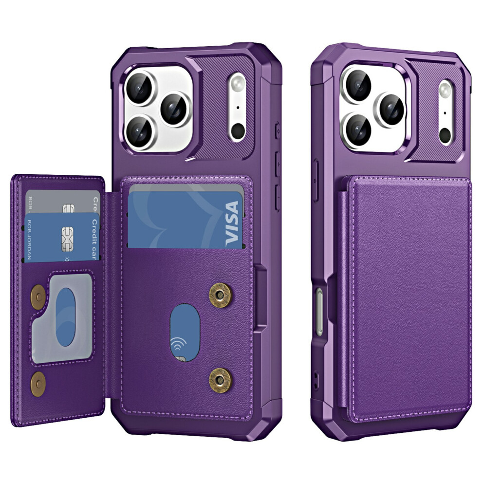 (Purple) For Iphone 17 Pro Case Card Slot Kickstand Leather + Tpu Reinforced Corner Phone Cover Purple 6914295572323