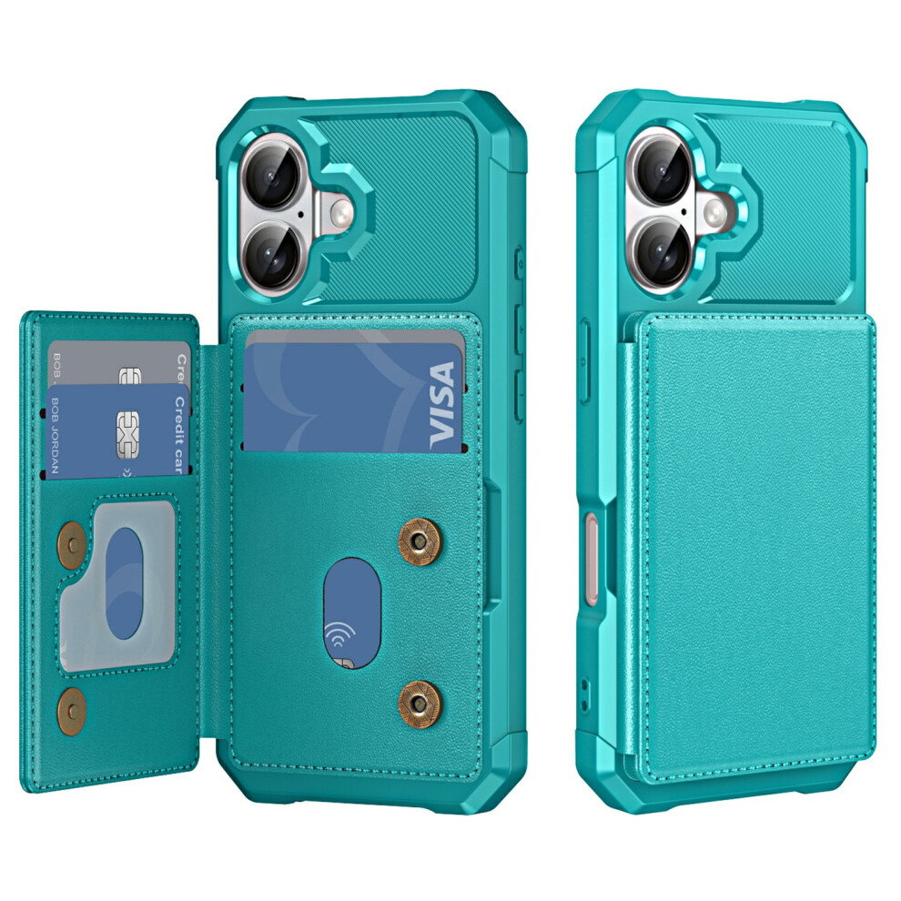 (Green) For Iphone 17 Case Card Slot Kickstand Leather + Tpu Reinforced Corner Phone Cover Green 6914299126300