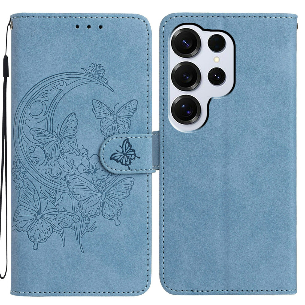 (Sky ) For Samsung Galaxy S26 Ultra Case Butterfly Flower Imprinted Pu Leather Wallet Stand Phone Cover Blue 6914299582328