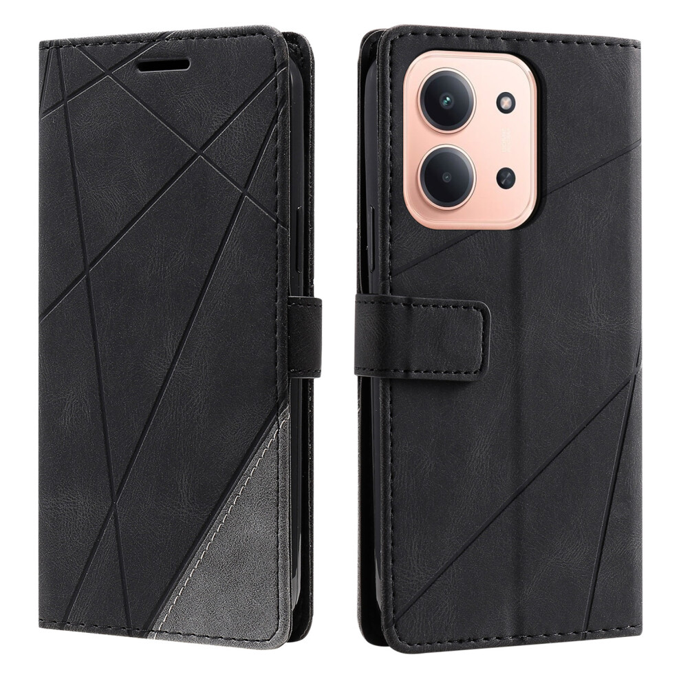 (Black) For Xiaomi Redmi 15C 4G (Global) (171Mm) / Poco C85 4G (171Mm) Case Imprinted Lines Pu Leather Splicing Wallet Phone Cov Black 6914298262894