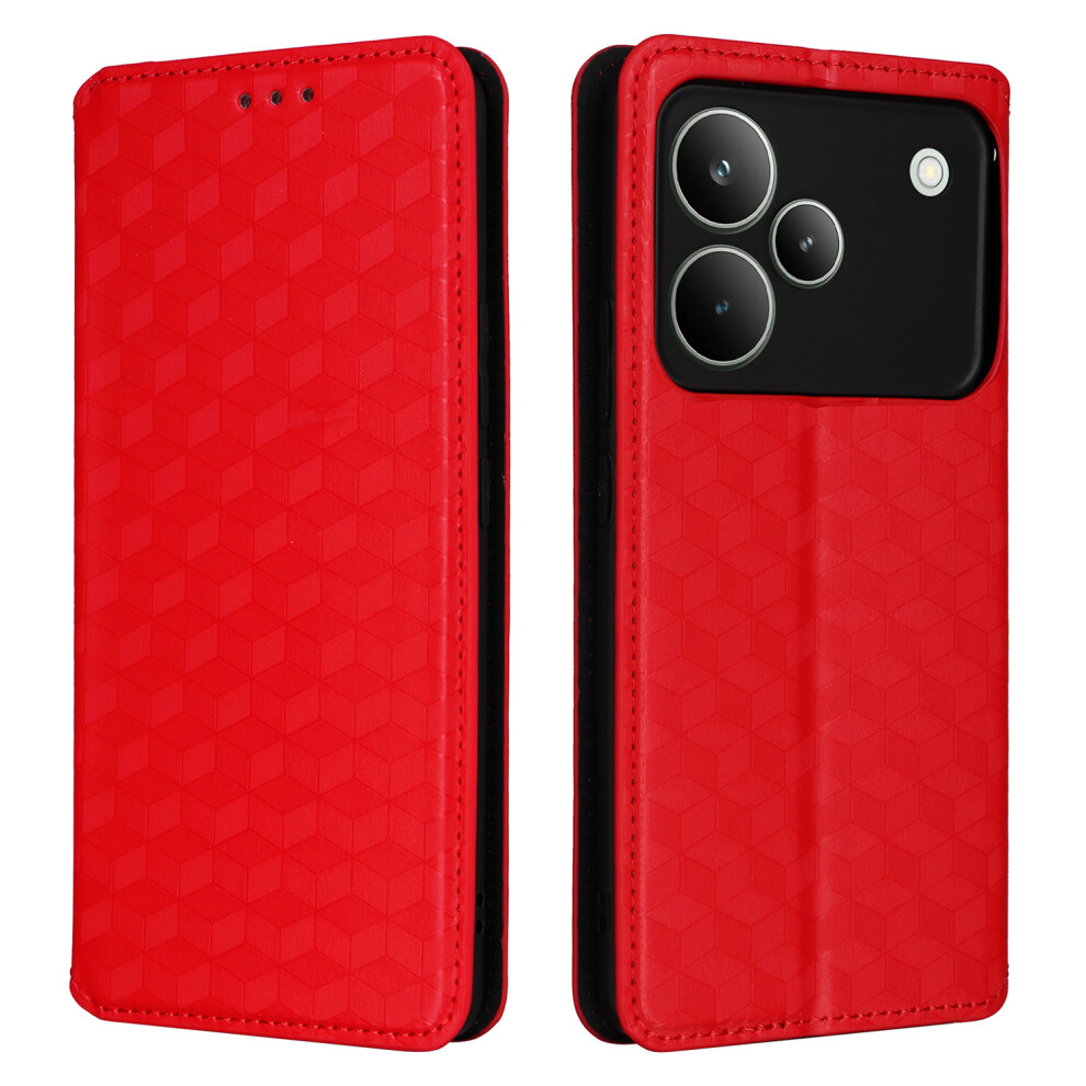 (Red) For Realme P4 Pro 5G Case Wallet Rhombus Imprinted Leather Phone Cover Red 6914293250209