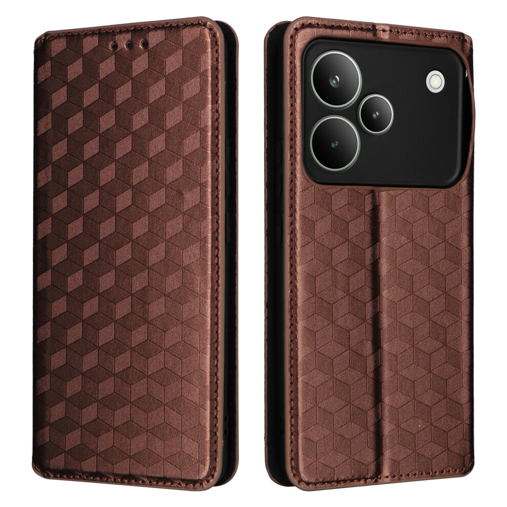 (Brown) For Realme P4 Pro 5G Case Wallet Rhombus Imprinted Leather Phone Cover Brown 6914291992095