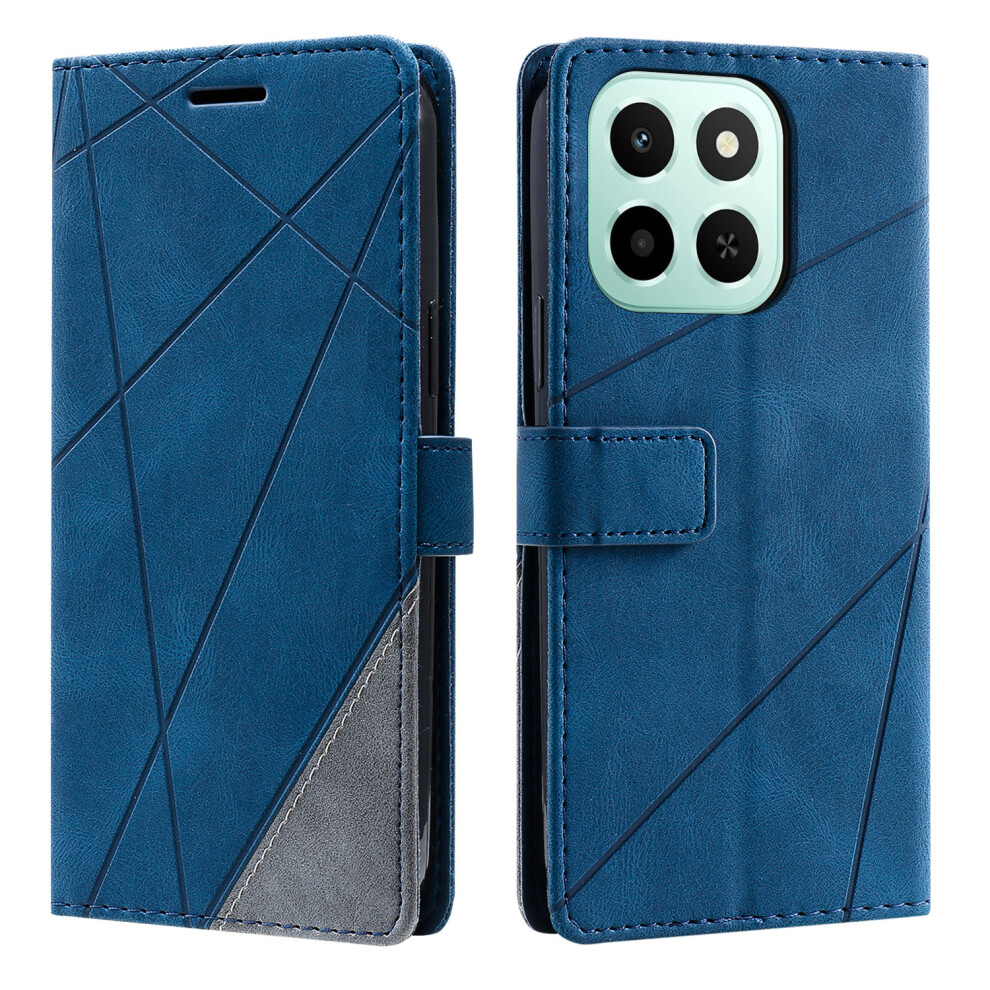 (Blue) Leather Case For Honor X6c 4G / X5b Plus / X5b Imprinted Lines Splicing Wallet Phone Cover Blue 6914298900628