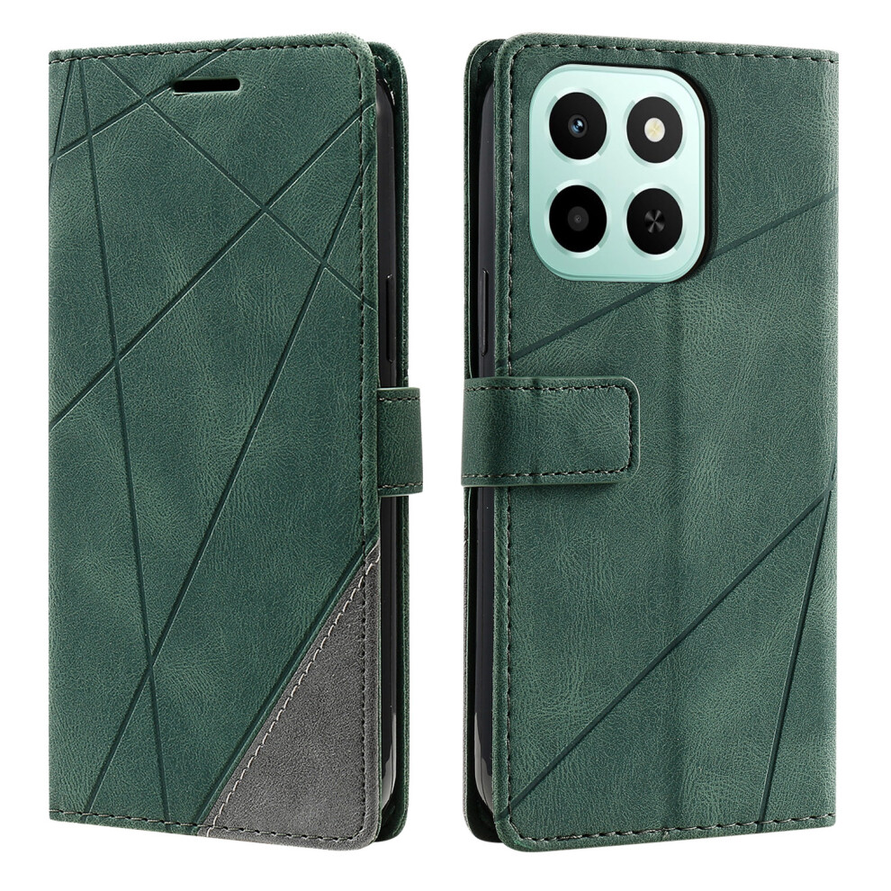 (Green) Leather Case For Honor X6c 4G / X5b Plus / X5b Imprinted Lines Splicing Wallet Phone Cover Green 6914294516151
