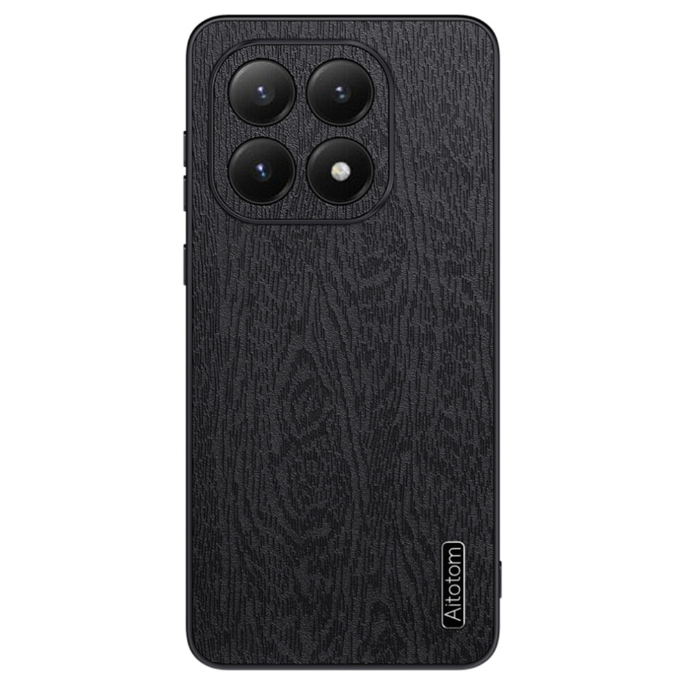 (Black) For Xiaomi 15T Case Wood Texture Pu Leather Coated Pc Tpu Phone Cover Black 6914291163549
