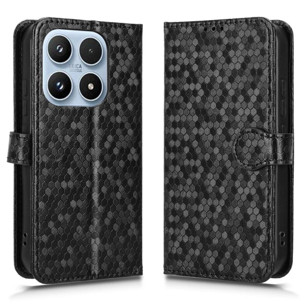 (Black) For Xiaomi 17 Wallet Case Dot Pattern Imprint Pu Leather Phone Cover With Wrist Strap Black 6914295289672