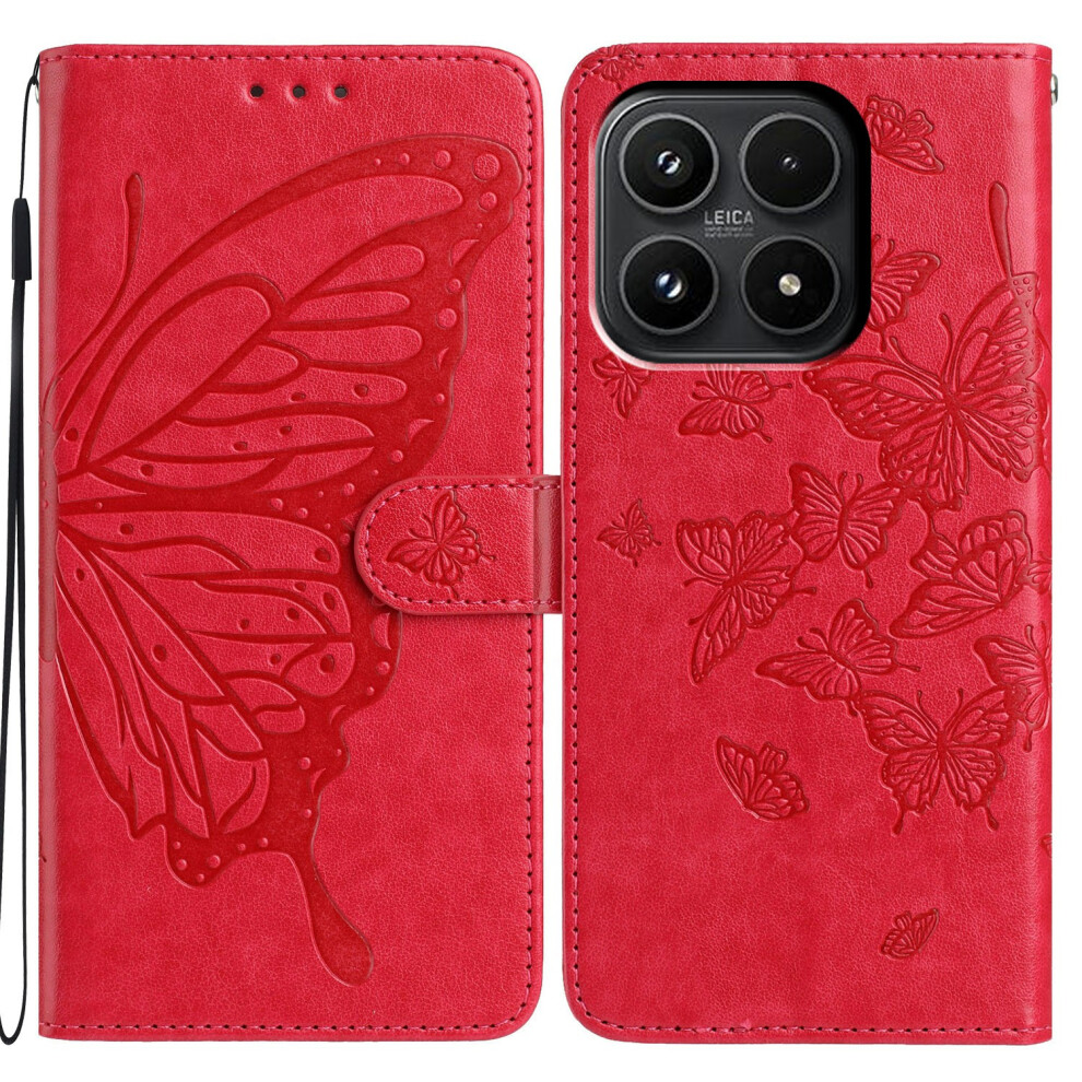 (Red) For Xiaomi 17 Case Butterfly Imprinted Wallet Stand Pu Leather Flip Phone Cover With Strap Red 6914294288836