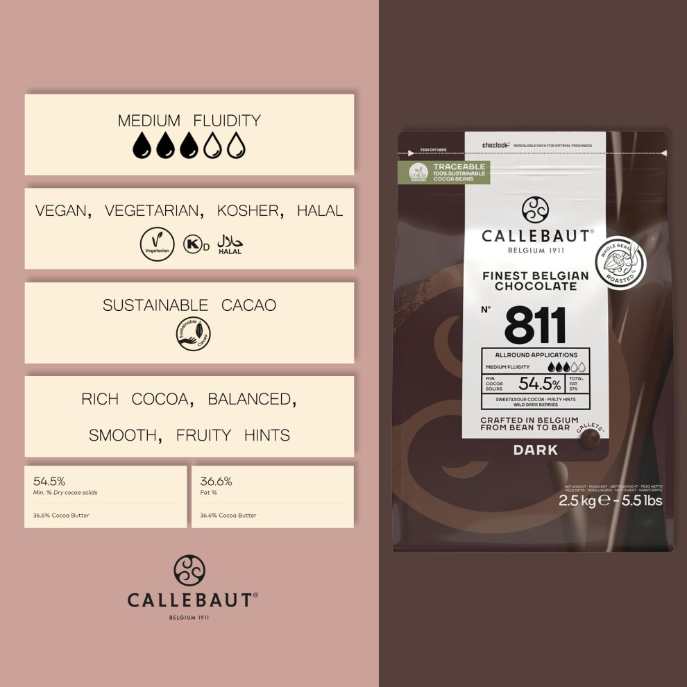 Callebaut 811 Finest Belgian Dark Chocolate Couverture Callets 545 Coc