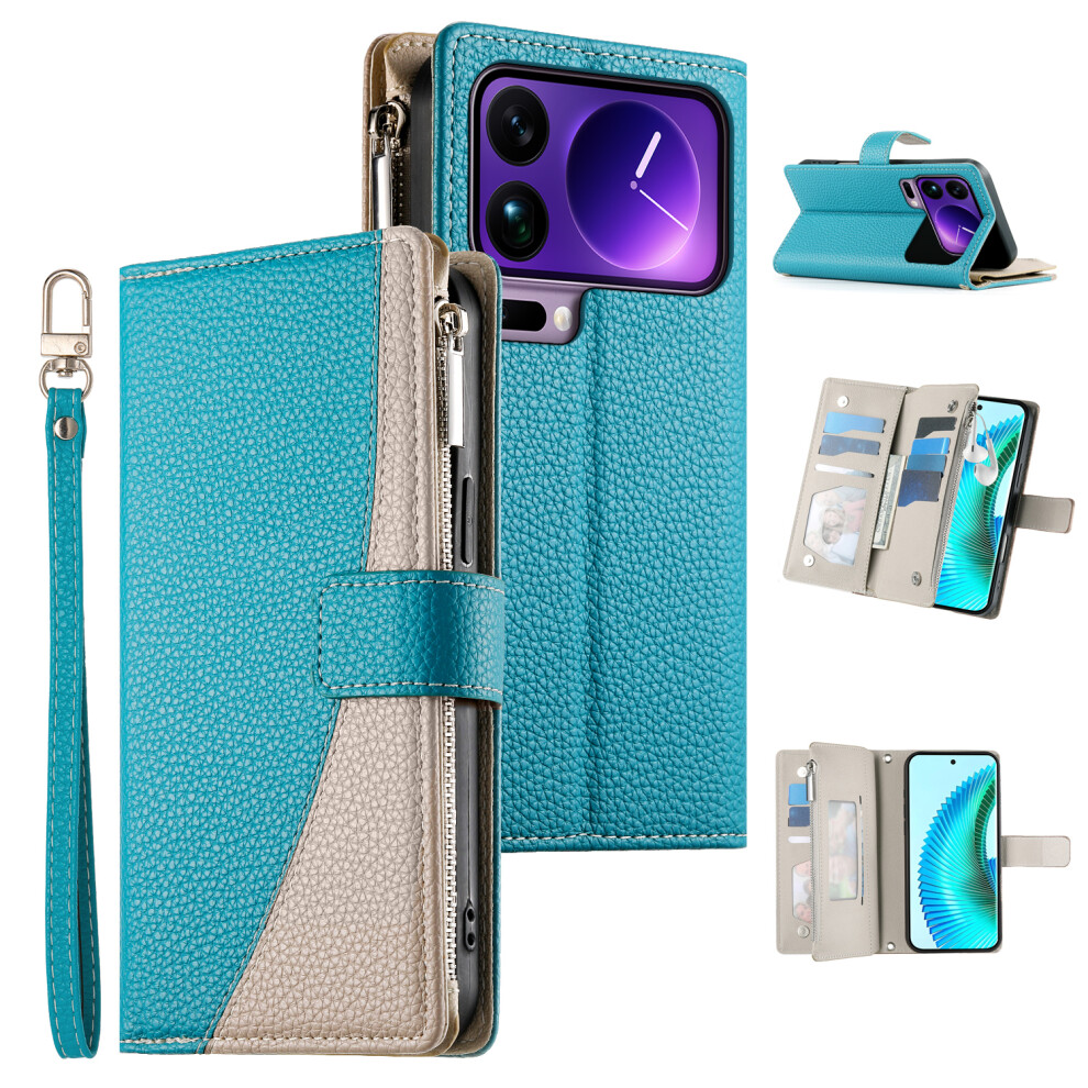 (Lake ) For Xiaomi 17 Pro Max Case Zipper Wallet Color Splicing Leather Flip Phone Cover With Straps Blue 6914292391996