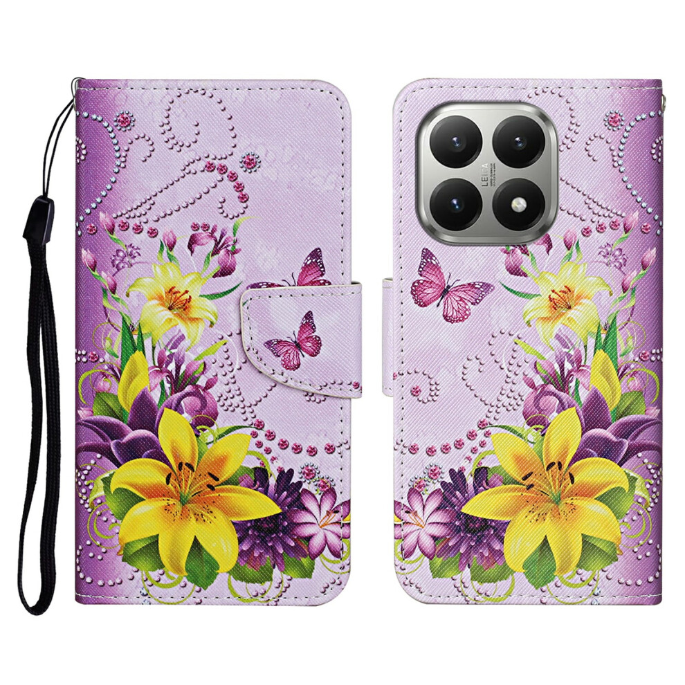 ( Butterfly) For Xiaomi 15T Case Pattern Printing Protective Leather Folio Phone Cover With Wrist Strap Yellow 6914290056583