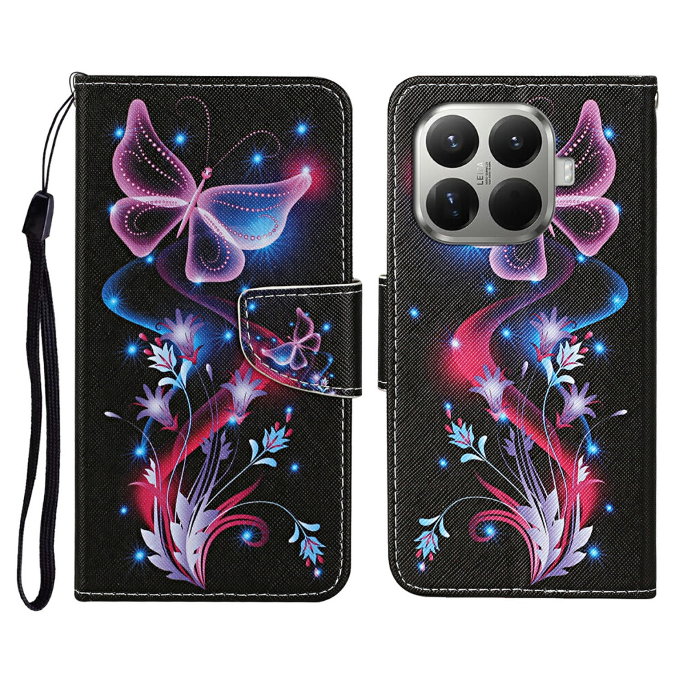 (Glowing Butterfly) For Xiaomi 15T Pro Case Pattern Printing Protective Leather Folio Phone Cover With Wrist Strap 6914299694144