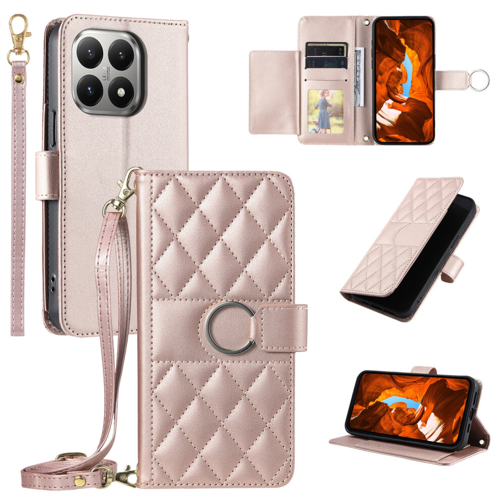 (Rose ) For Xiaomi 15T Case Ring Buckle Wallet Stand Rhombus Crossbody Leather Mobile Cover Gold 6914297624907
