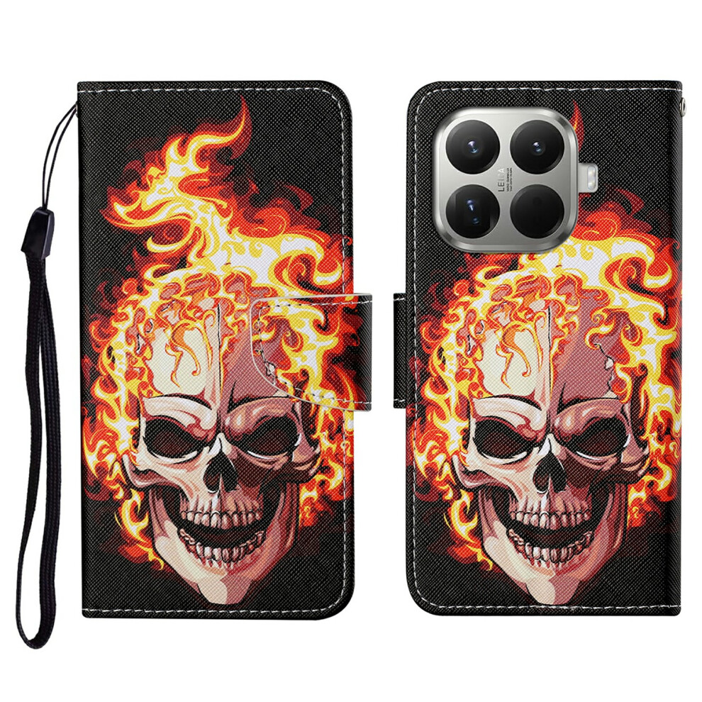 (Fire Skull) For Xiaomi 15T Pro Case Pattern Printing Protective Leather Folio Phone Cover With Wrist Strap 6914293553812