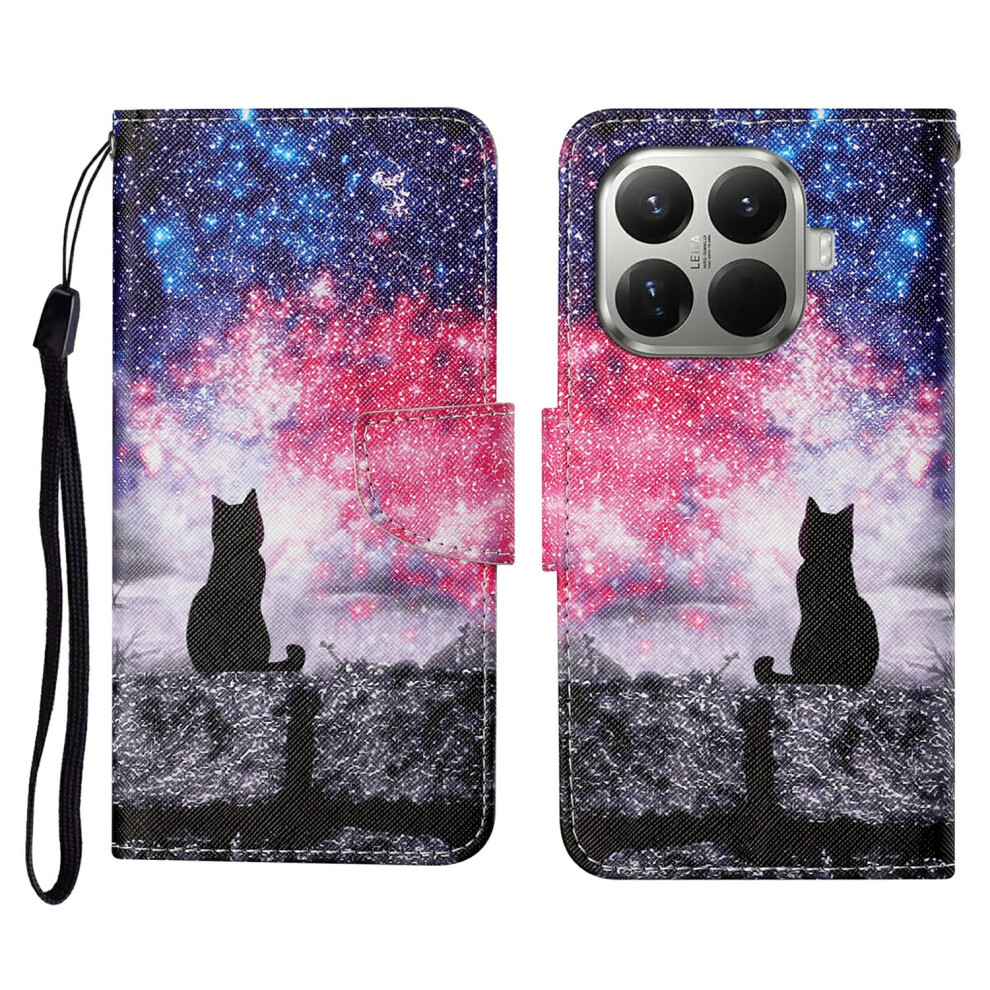 (Galaxy Cat) For Xiaomi 15T Pro Case Pattern Printing Protective Leather Folio Phone Cover With Wrist Strap 6914292658044