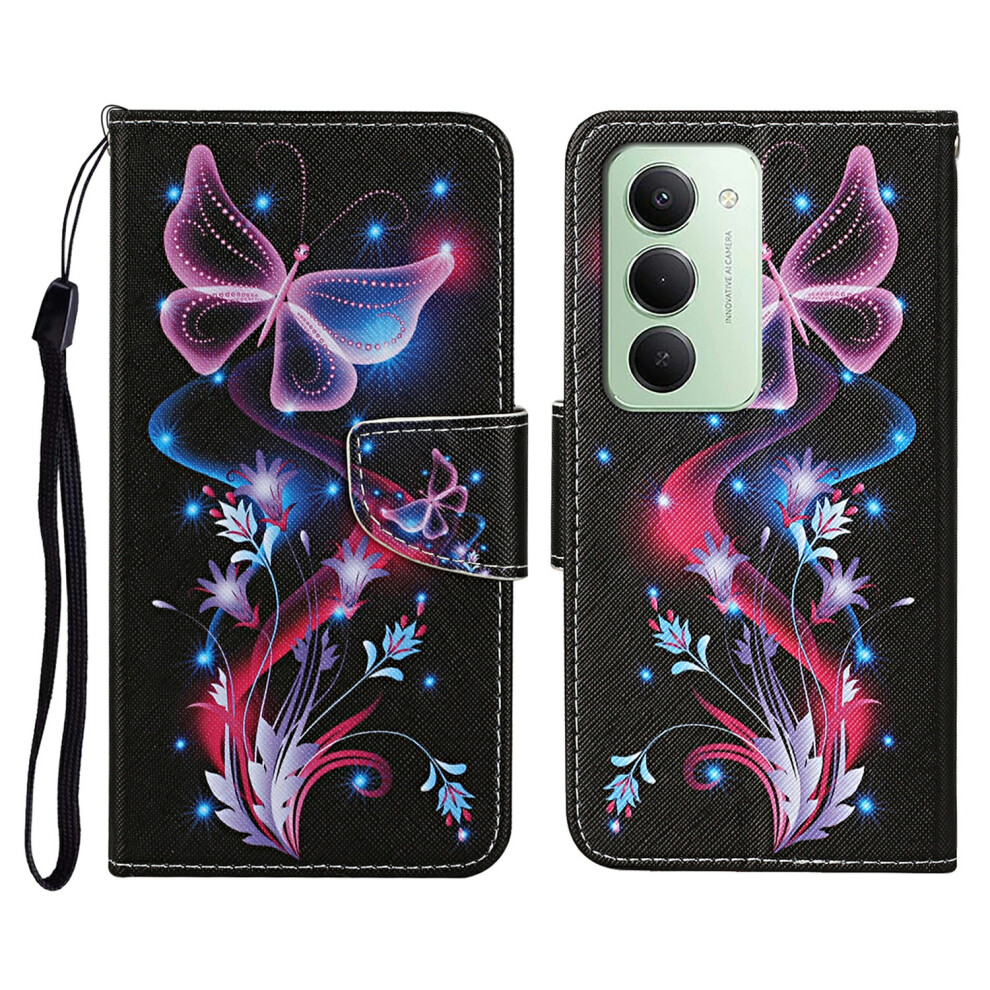 (Glowing Butterfly) For Xiaomi Redmi 15 5G (Global) (169Mm) Case Pattern Printing Protective Leather Folio Phone Cover With Wrist Strap 6914296010961