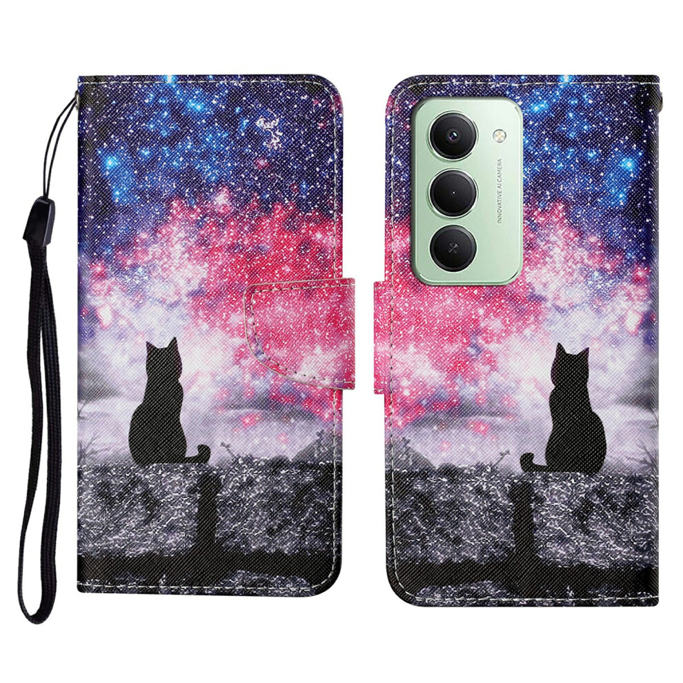 (Galaxy Cat) For Xiaomi Redmi 15 5G (Global) (169Mm) Case Pattern Printing Protective Leather Folio Phone Cover With Wrist Strap 6914292315923