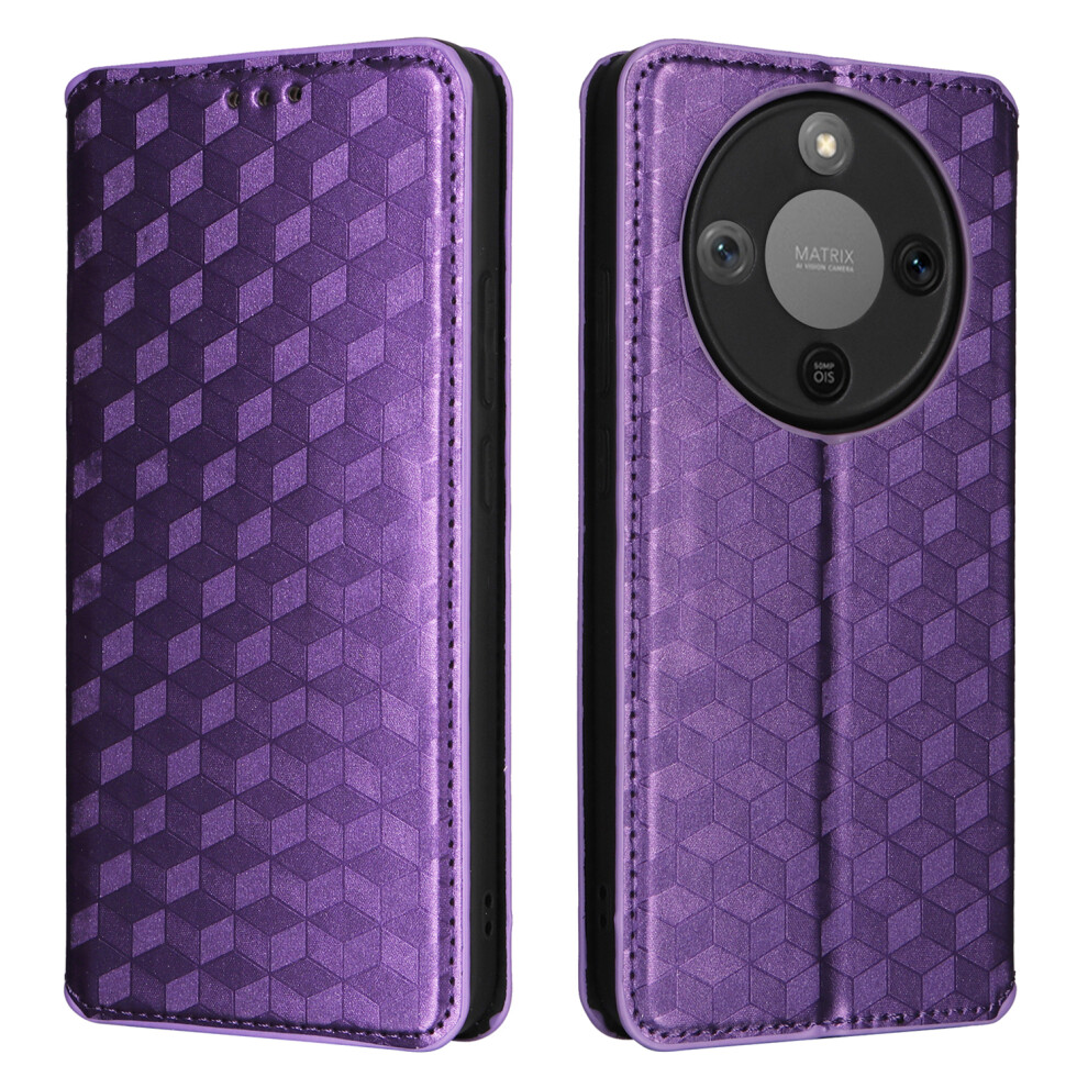(Purple) For Honor Magic8 Lite 5G / X9d 5G / X70 5G Case Wallet Rhombus Imprinted Leather Phone Cover Purple 6914291590147