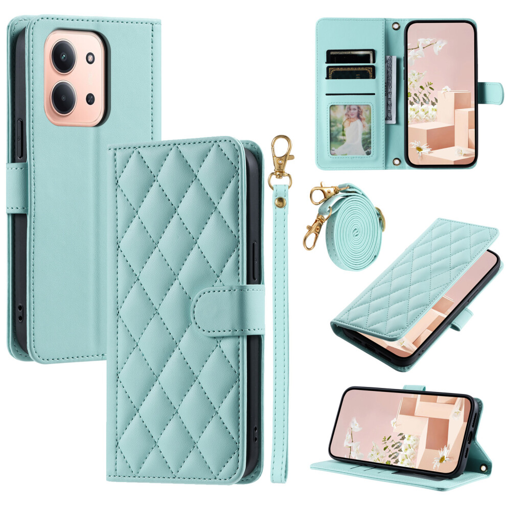 (Mint ) For Xiaomi Redmi 15C 4G (Global) (171Mm) / Poco C85 4G (171Mm) Case Wallet Rhombus Grid Pu Leather Phone Cover With Shou Green 6914292319310