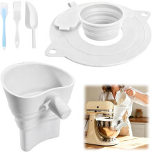 Conjunto de Funil para Farinha Sem Sujeira - Acessório de Proteção Contra Respingos Dobrável em Silicone para Batedeira para (4,5-5 Qt)