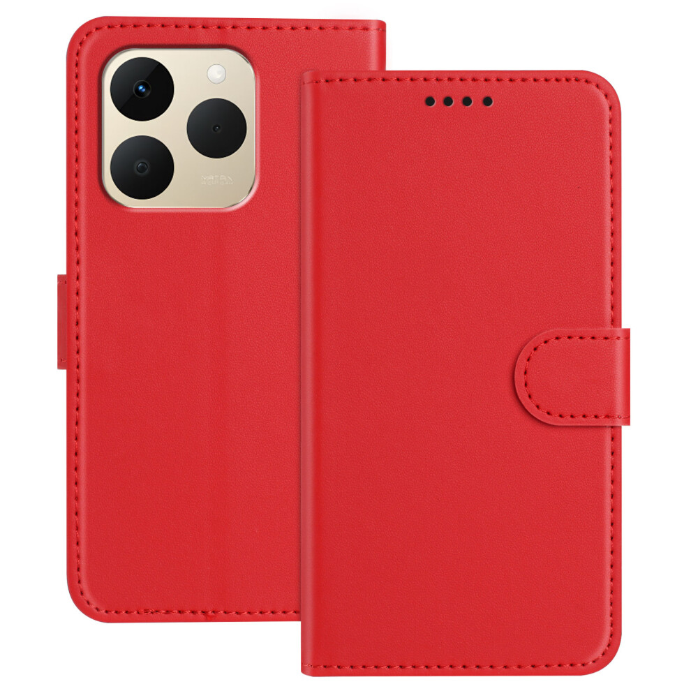(Red) For Realme 15T 5G Leather Case Wallet Stand Solid Color Anti Drop Phone Cover Red 6914297257341