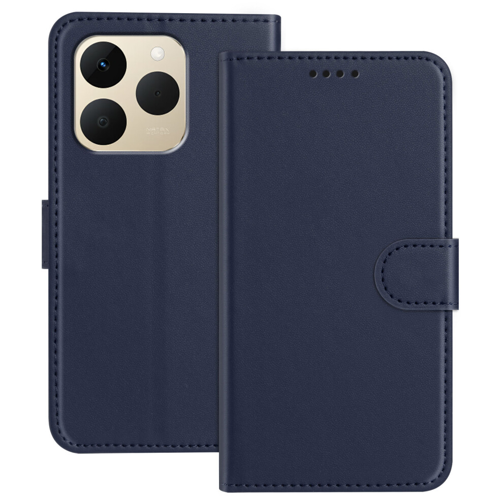 (Blue) For Realme 15T 5G Leather Case Wallet Stand Solid Color Anti Drop Phone Cover Blue 6914297865089