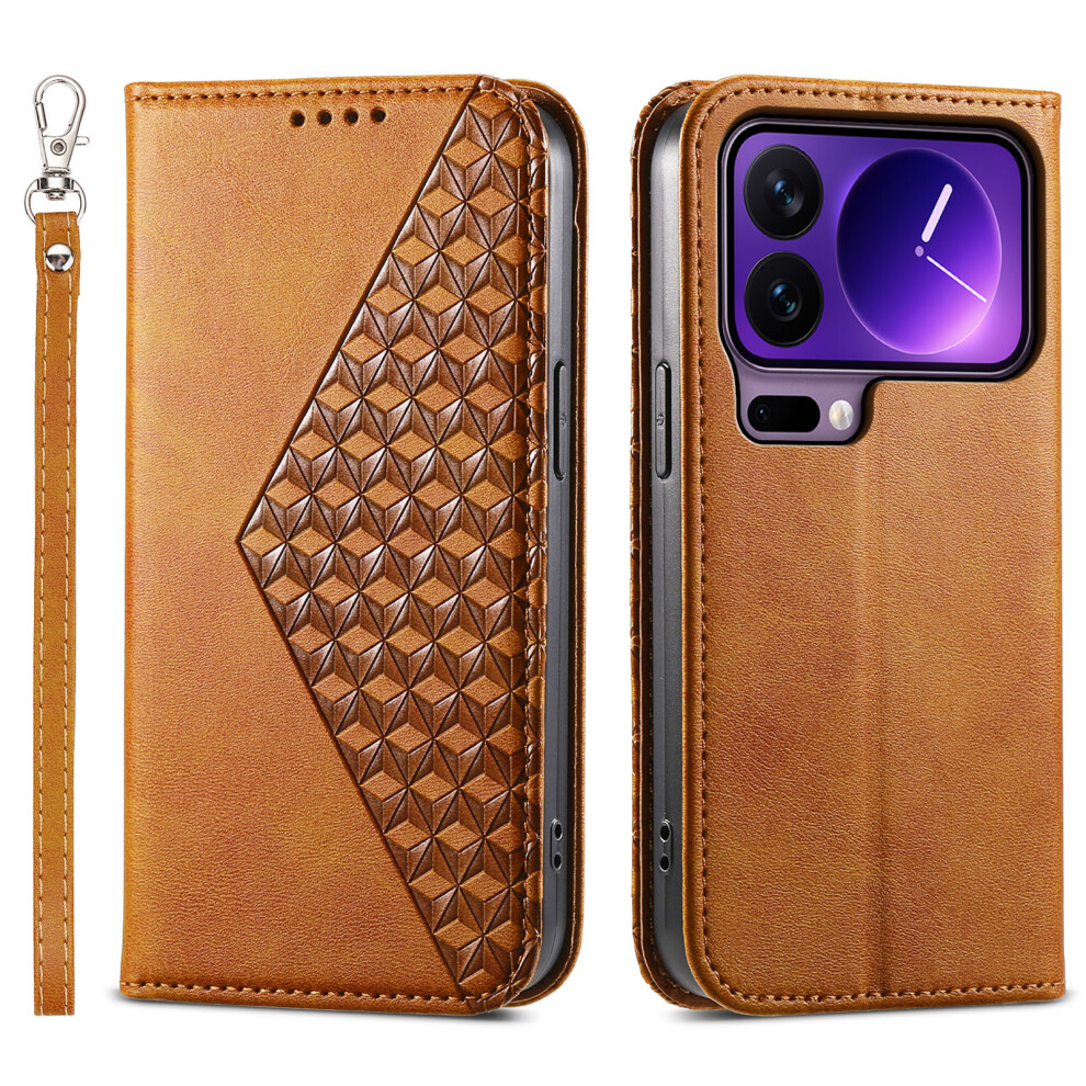 (Yellow) For Xiaomi 17 Pro Case Calf Texture Pu Leather Wallet Phone Cover With Wrist Strap Yellow 6914297283913