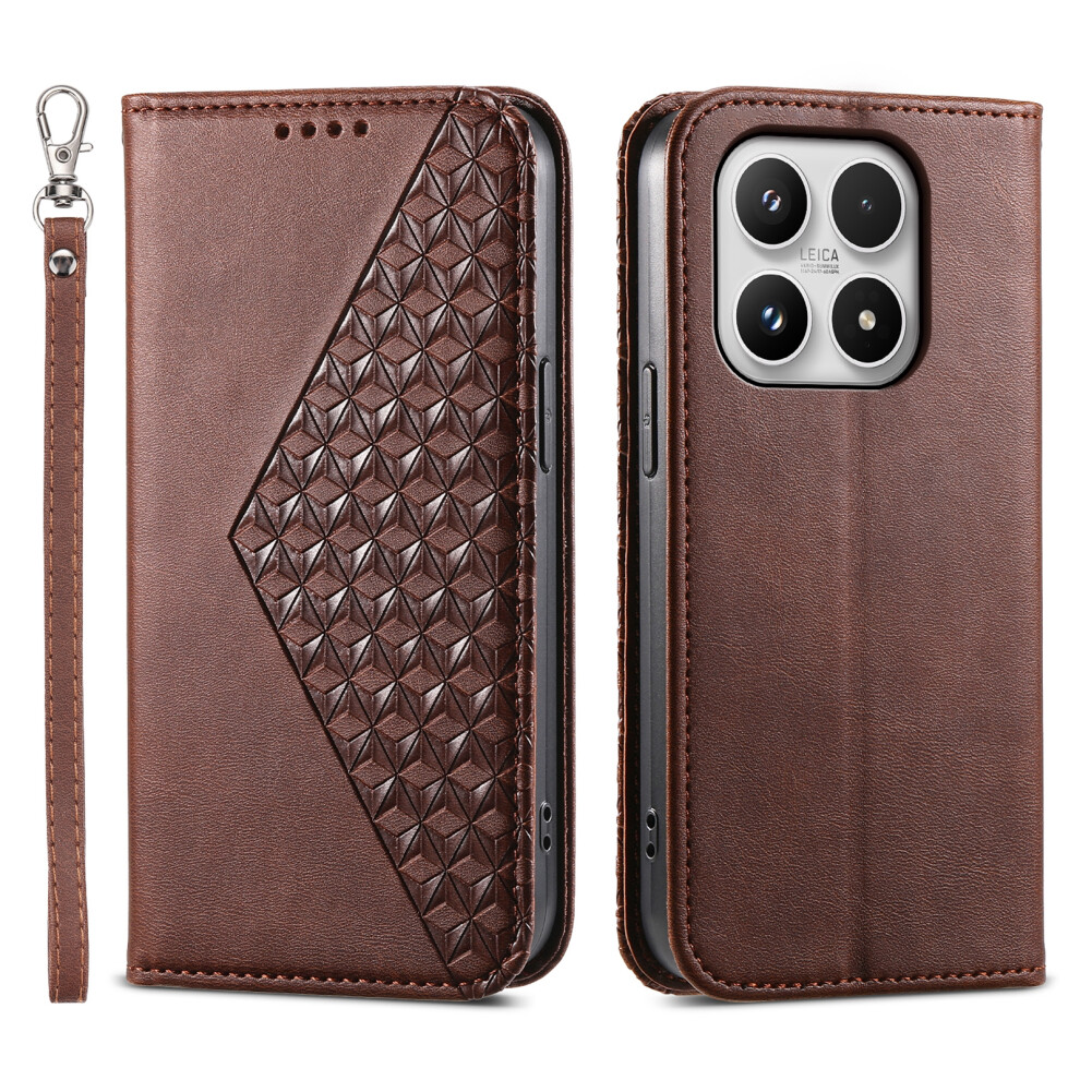 (Brown) For Xiaomi 17 Case Calf Texture Pu Leather Wallet Phone Cover With Wrist Strap Brown 6914290256105