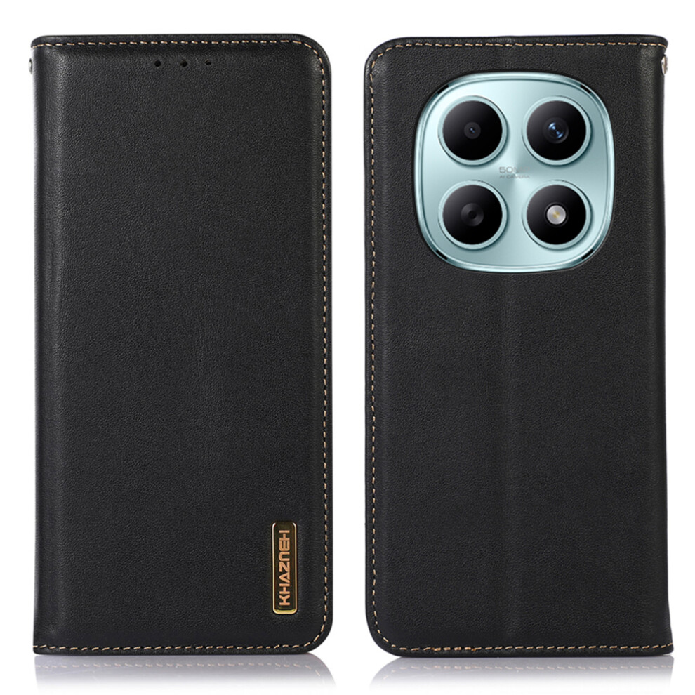 (Black) Khazneh For Xiaomi Poco M8 5G / Redmi Note 15 5G (Global) Case Wallet Genuine Cow Leather Phone Cover Nappa Texture Black 6914294459441