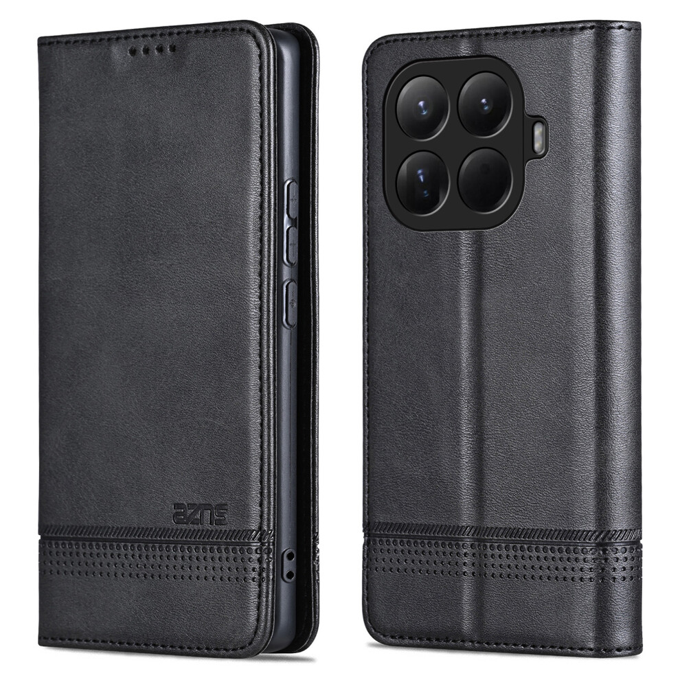 (Black) Azns For Xiaomi 15T Pro Case Cowhide Texture Pu Leather Wallet Phone Cover Black 6914290177646