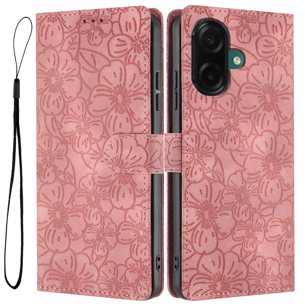 (Pink) For Samsung Galaxy A05 4G Flip Case Cherry Blossom Pattern Leather Wallet Stand Phone Cover With Wrist Strap Pink,Red 6914293535986