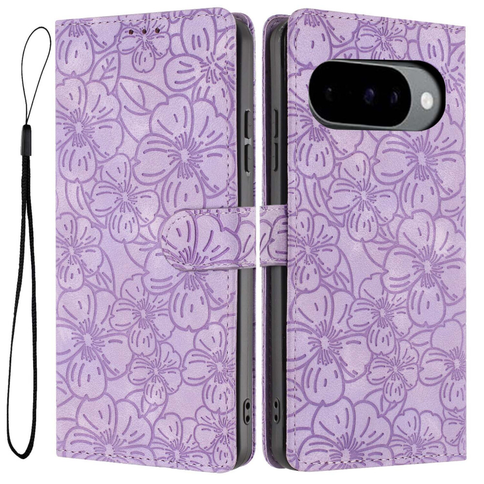 (Purple) Flip Case For Google Pixel 10 Pro / Pixel 10 / Pixel 9 Pro / Pixel 9 Leather Phone Cover Cherry Blossom Pattern Wa Red,Purple 6914293102027