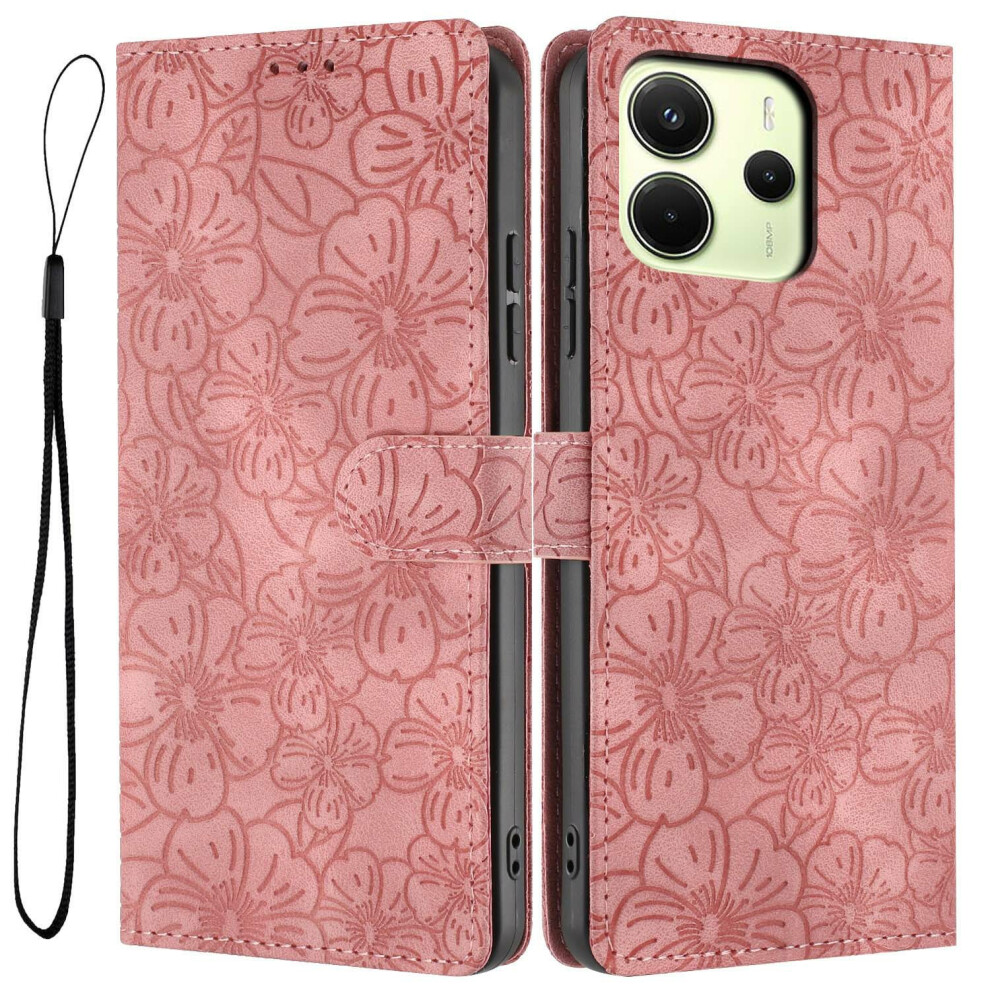 (Pink) For Xiaomi Redmi Note 14 4G (164.84Mm) Flip Case Cherry Blossom Pattern Leather Wallet Stand Phone Cover With Wrist Stra Pink,Red 6914297740522
