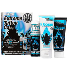 H2Ocean Extreme Tattoo Pleje Kit til Svære Tatoveringer - Tatoveringssæbe, Salve & Creme - 1.7 oz Blågrøn Skum