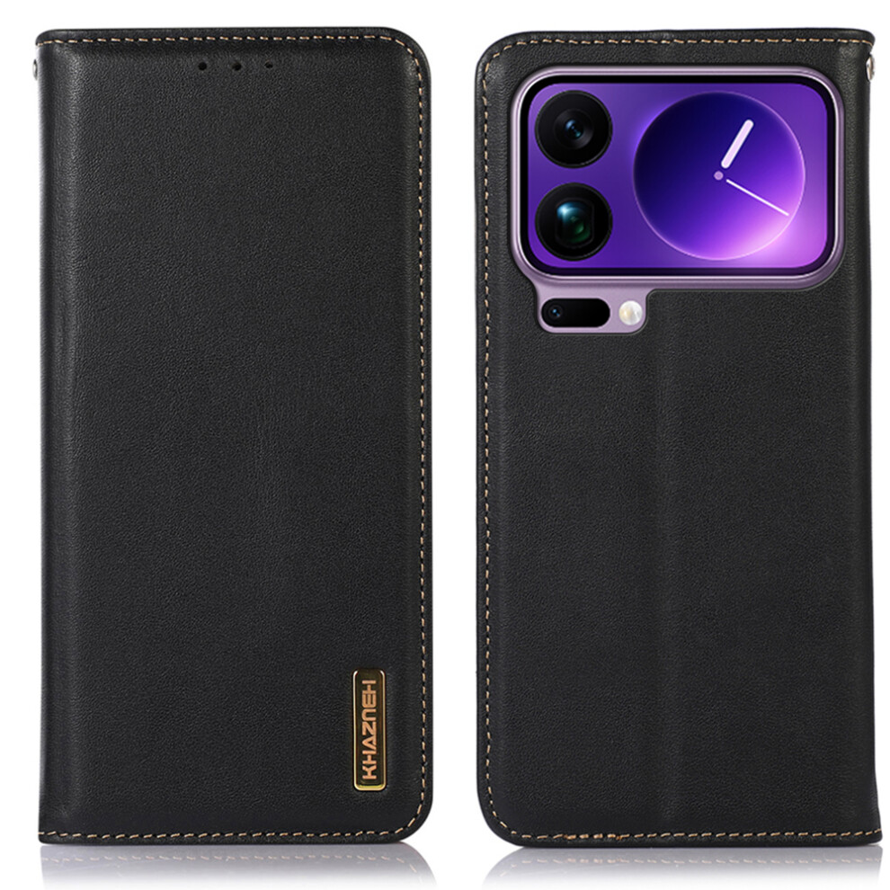 (Black) Khazneh For Xiaomi 17 Pro Case Wallet Genuine Cow Leather Phone Cover Nappa Texture Black 6914297730431