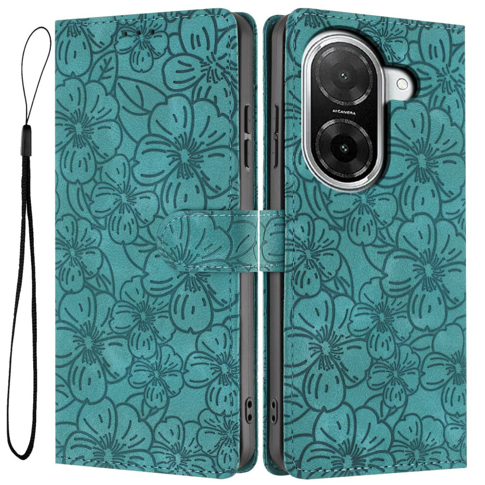 (Green) Flip Case For Xiaomi Redmi A5 4G (171.7Mm) / Poco C71 4G Leather Phone Cover Cherry Blossom Pattern Wallet Stand With Green,Red 6914296206050
