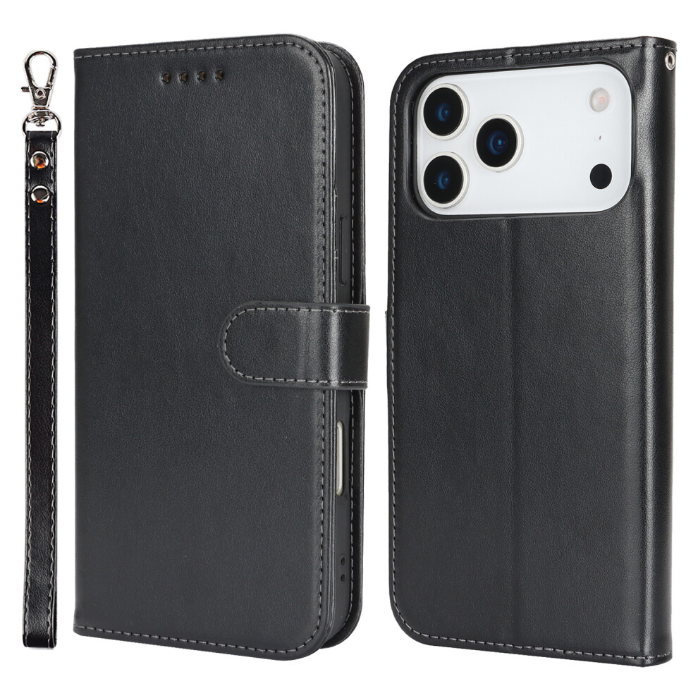 (Black) For Iphone 17 Pro Case R61 Texture Wallet Leather Flip Phone Cover With Wrist Strap Black 6914298025451