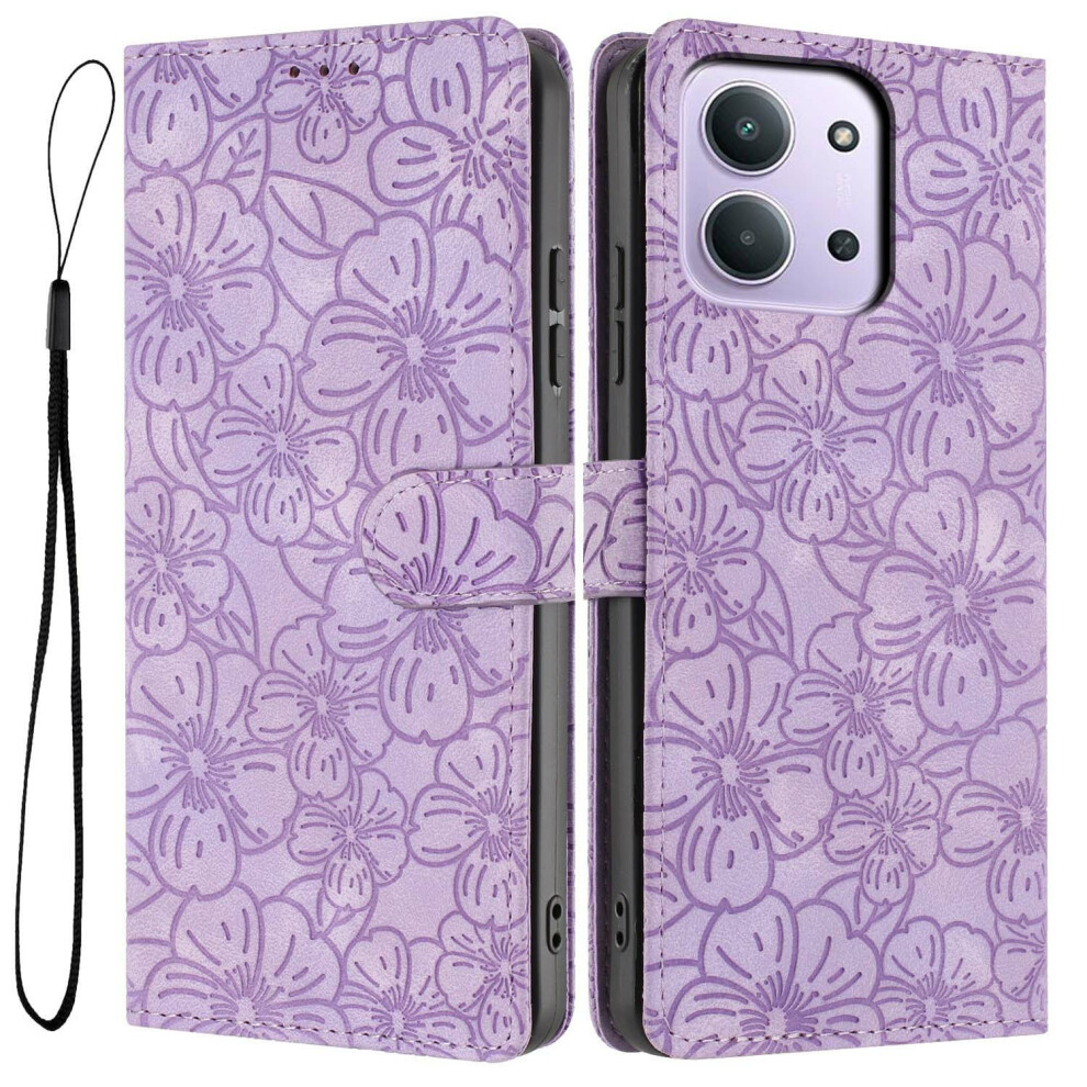 (Purple) Flip Case For Xiaomi Redmi 15C 4G (Global) (171Mm) / Poco C85 4G (171Mm) Leather Phone Cover Cherry Blossom Pattern Wa Red,Purple 6914297489797