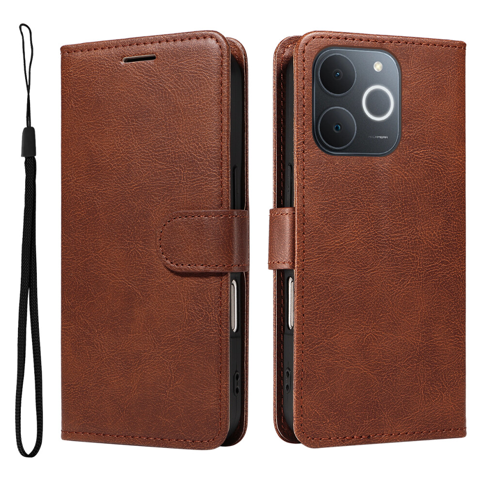 (Brown) For Realme Narzo 80 Lite 4G / Realme Note 70T 4G / Realme Note 70 4G / Realme C71 4G (India) Leather Wallet Case With St Brown 6914291467630