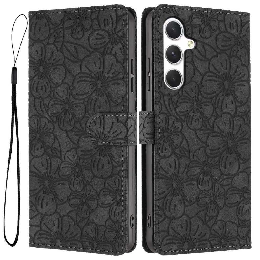 (Black) For Samsung Galaxy S25 Fe Flip Case Cherry Blossom Pattern Leather Wallet Stand Phone Cover With Wrist Strap Black,Red 6914293975041