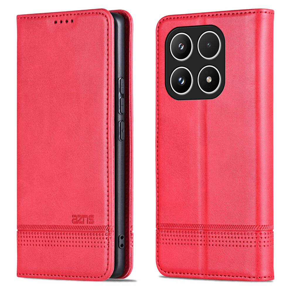 (Red) Azns For Xiaomi 15T Case Cowhide Texture Pu Leather Wallet Phone Cover Red 6914290915095