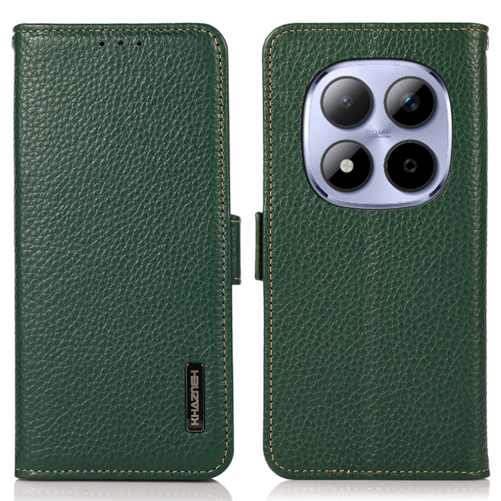 (Green) Khazneh For Xiaomi Redmi Note 15 Pro 5G (Global) Phone Case Genuine Cow Leather Cover Rfid Blocking Green 6914294305250