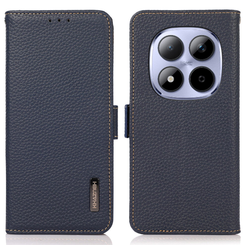 (Blue) Khazneh For Xiaomi Redmi Note 15 Pro 5G (Global) Phone Case Genuine Cow Leather Cover Rfid Blocking Blue 6914296714777