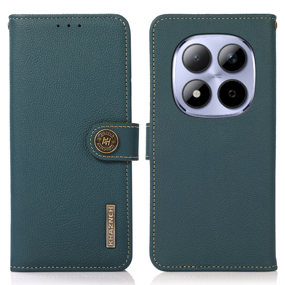 (Green) Khazneh For Xiaomi Redmi Note 15 Pro 5G (Global) Case Genuine Cow Leather Rfid Blocking Wallet Phone Cover Green 6914298630204