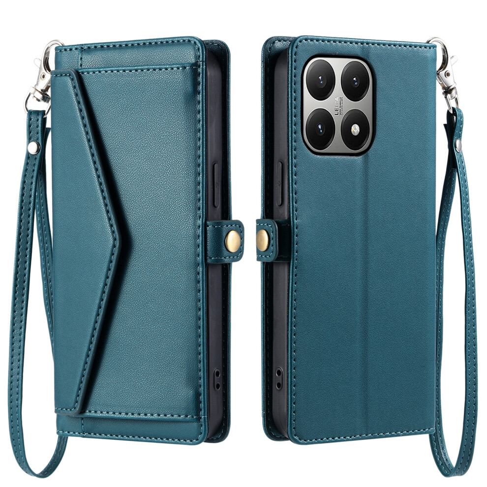 (Blackish ) For Xiaomi 15T Leather Case With Wrist Strap Wallet Stand Phone Cover Green 6914298310366