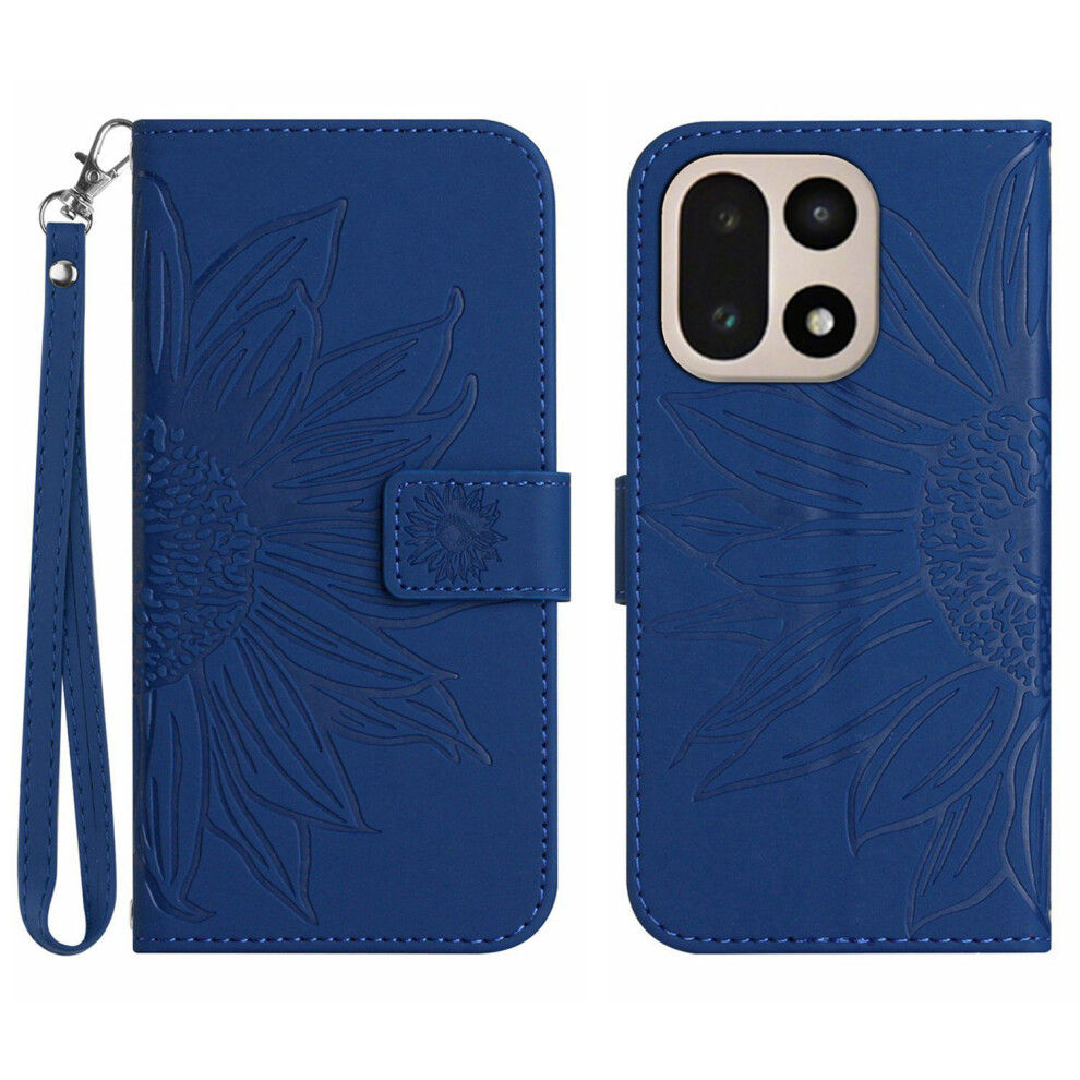 (Sapphire) For Oneplus 15 5G Case Sunflower Imprint Leather Wallet Phone Cover With Wrist Strap Blue 6914296703252