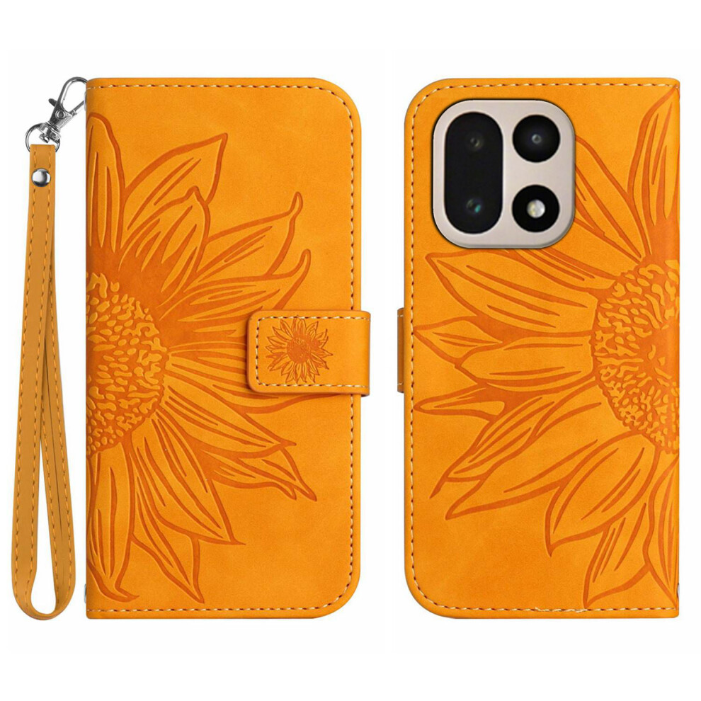 (Yellow) For Oneplus 15 5G Case Sunflower Imprint Leather Wallet Phone Cover With Wrist Strap Yellow 6914292272134