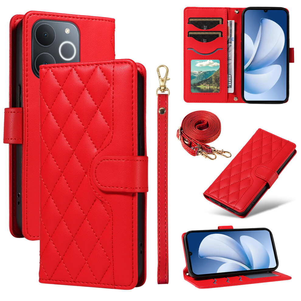 (Red) For Realme Narzo 80 Lite 4G / Realme Note 70T 4G / Realme Note 70 4G / Realme C71 4G (India) Wallet Case Rhombus Leather Red 6914299784296