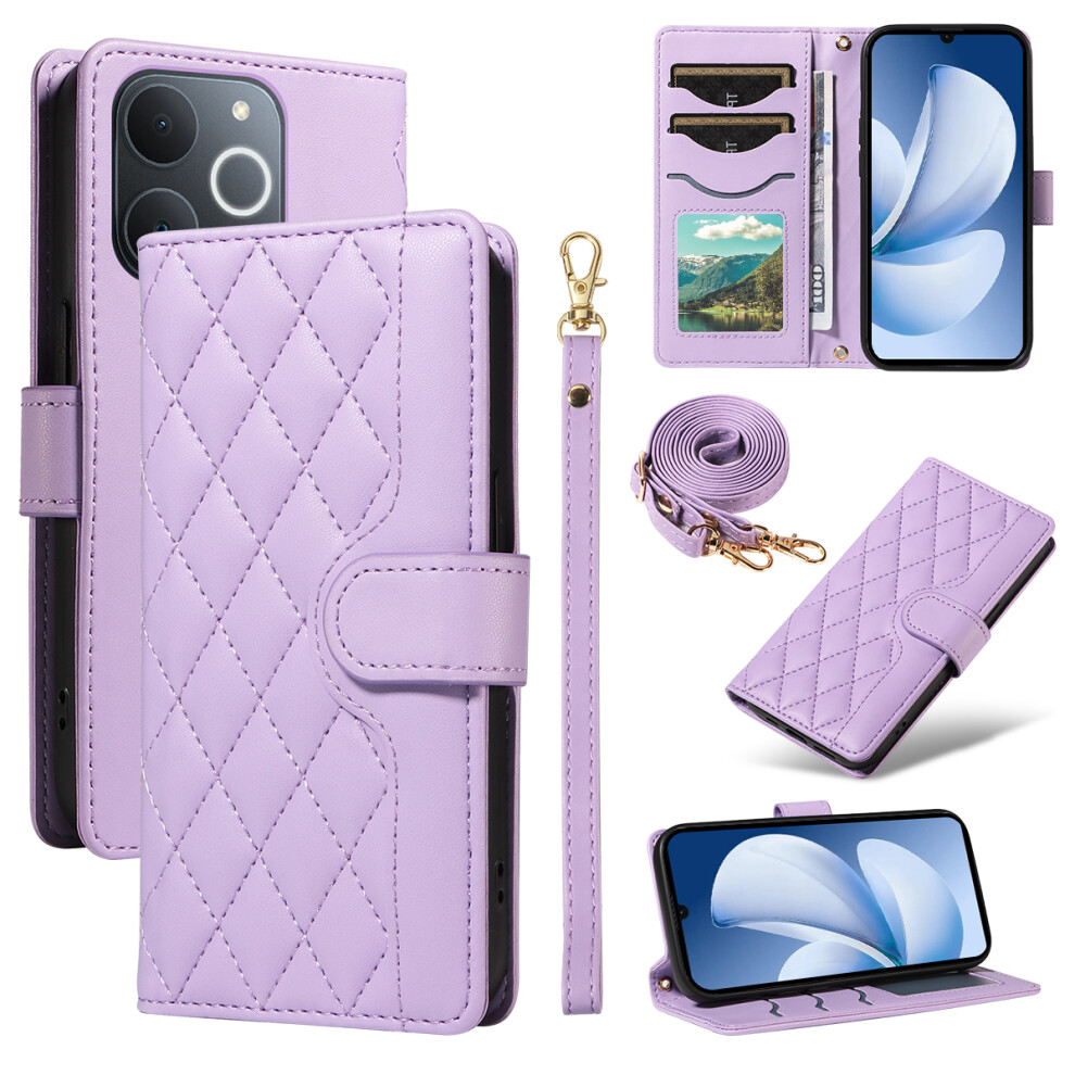 (Light ) For Realme Narzo 80 Lite 4G / Realme Note 70T 4G / Realme Note 70 4G / Realme C71 4G (India) Wallet Case Rhombus Leather Purple 6914290947041