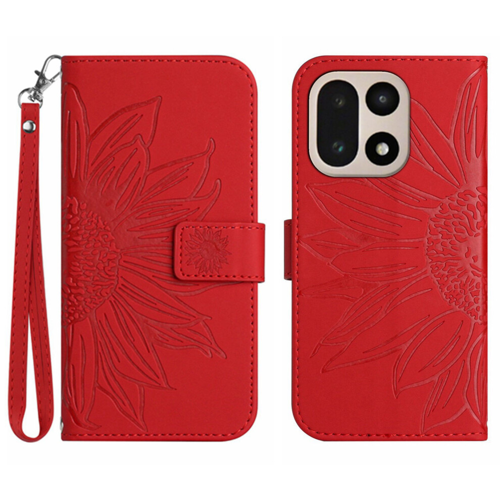 (Red) For Oneplus 15 5G Case Sunflower Imprint Leather Wallet Phone Cover With Wrist Strap Red 6914294777323